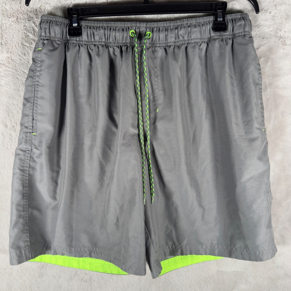 George Gray Athletic Shorts Neon Green Drawstring Elastic Waist Men L‎ 36 38